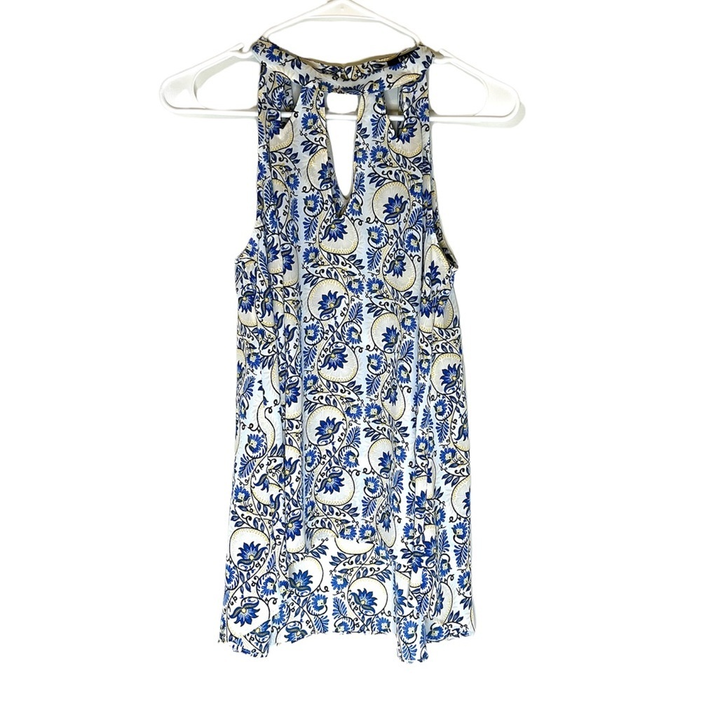 Kaari Blue Floral Print Blouse in Blue and White